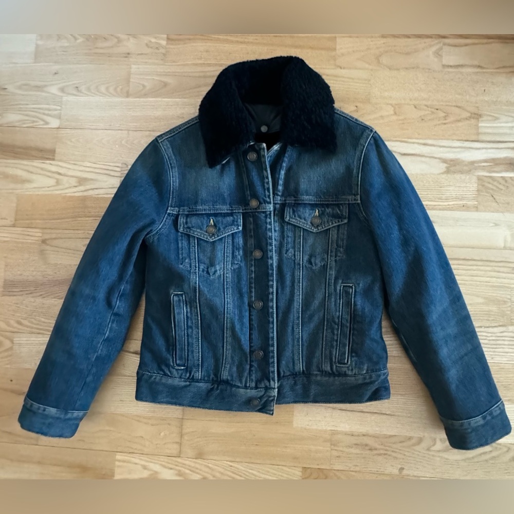 Saint Laurent denim shearling fur collar jacket xs